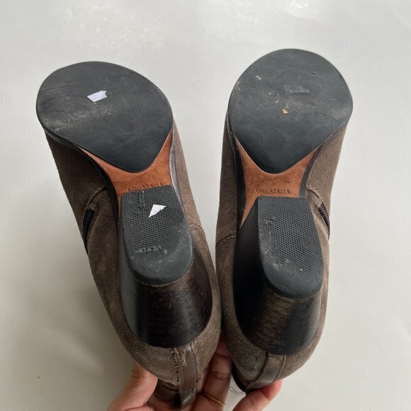 Aquatalia Suede Ankle Bootie Leather Buckle Ankle Strap Side Zip Brown Womens 10 - Picture 7 of 9